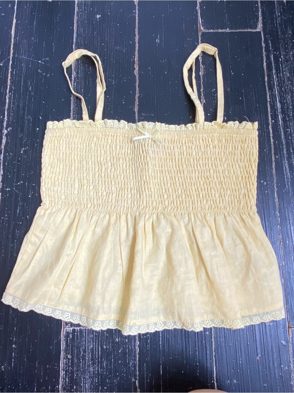 Edikted Sunshine Yellow Linen Smocked Spaghetti Strap Top